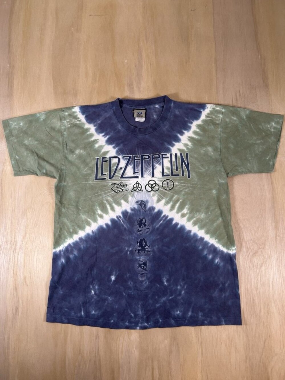 Led Zeppelin Liquid Blue Tie Dye T Shirt Large 90s 00s Band Symbols Blue Green